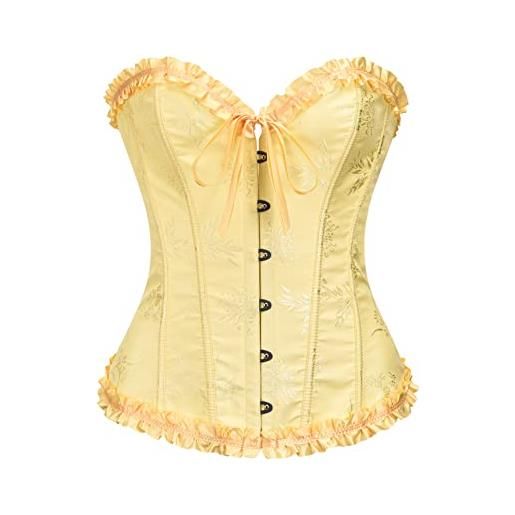 SZIVYSHI bianco corsetto donna top - overbust lace up waist cincher bustier lingerie - motivo di bambù con fiore di prugna - taglia xxl