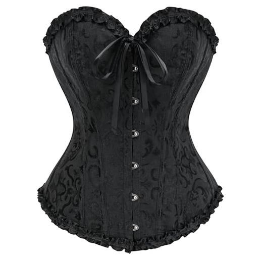 SZIVYSHI viola corsetto donna top - overbust lace up waist cincher bustier lingerie - motivo di bambù con fiore di prugna - taglia xs