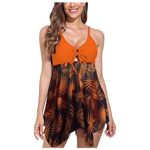 Maeau - costume da bagno 2 pezzi tankini donna mare curvy bikini set swimsuit flower print beachwear taglie forti per estivi feste spiaggia sportivo - xxl - viola