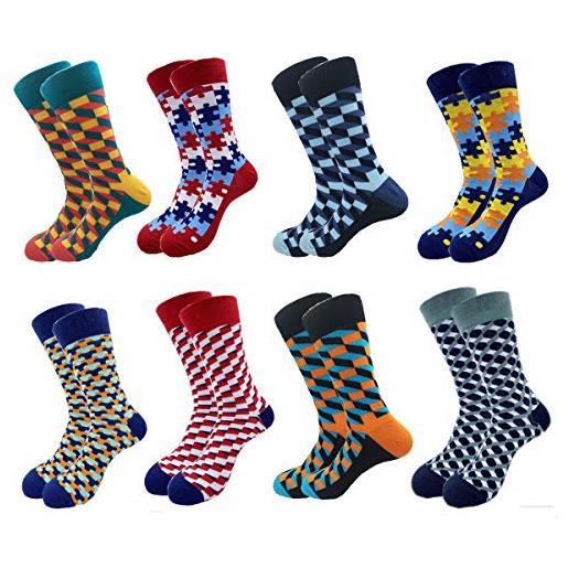 SUKBRGIR calzini da uomo divertenti da uomo-colorati divertenti novità in cotone funky crew socks pack, calzini artistici (classico a 10 reticoli)