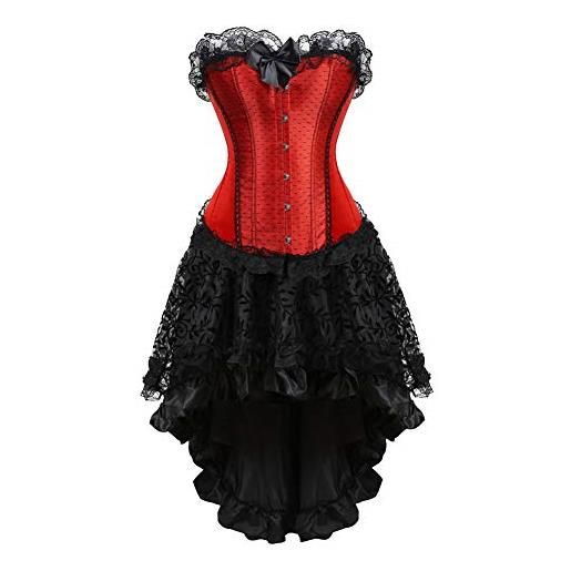 WLFFW bustino corsetto donna pizzo e gonna tutu steampunk rosso satin (eu(34-36) m, rosso)