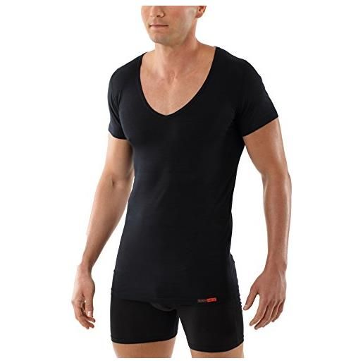 ALBERT KREUZ maglietta intima nera da uomo con maniche corte e scollo a v profondo (deep-v) in micromodal elasticizzato, leggerissimo e traspirante 08/xxl