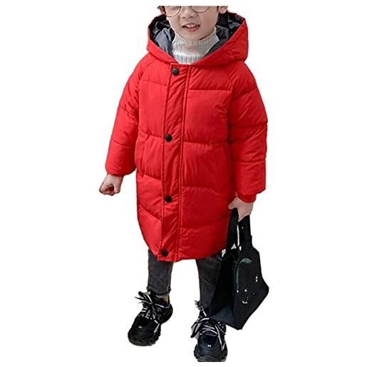 Angel ZYJ cappotto con cappuccio per bambini, parka caldo medio lungo, abiti invernali imbottiti in cotone per ragazzi e ragazz (140, rosso)