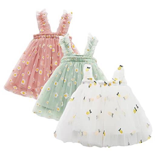 amropi abito da bambina senza maniche tulle confezione da 3 vestito da tutu per bimba rosa nero bianco, 6-12 mesi