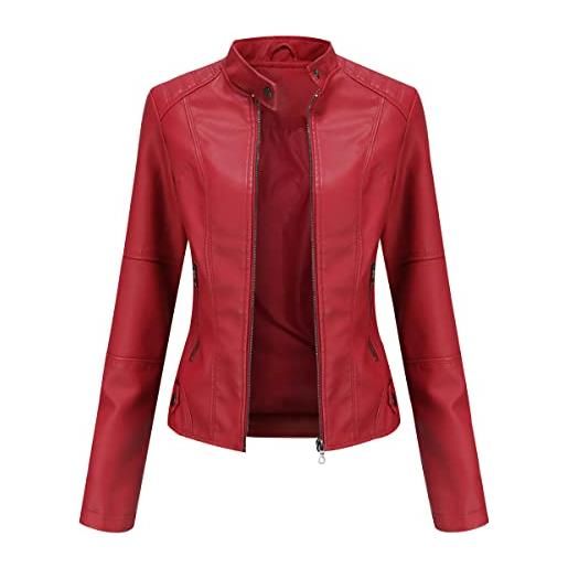 Peuignao giacca similpelle donna giubbotto ecopelle giubbino ecopelle giacca biker jacket donna giubbotto similpelle faux leather jacket donna giacche ecopelle giacca bikers finta pelle donna curvy rosso 4xl