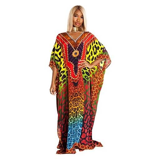 QTUN vestito lungo fiori donna estivo abito etnico tribale boho chic tunica da spiaggia caftano africano kaftano indiano kimono mare vestiti stampa floreale tropicale copricostumi e parei zscpdn0613wh