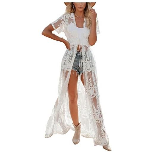 L-Peach donna abito lungo maxi pizzo da spiaggia kaftan parei copricostume copribikini cover ups