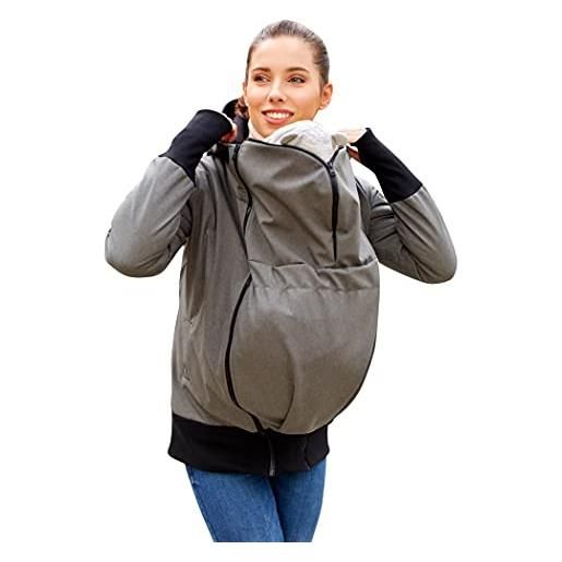 Be Mama - Maternity & Baby wear impermeabile all-weather 3 in 1, giacca e giacca premaman e giacca da donna in un tessuto morbido (colonna d'acqua: 10.000 mm), 3 in 1 / zip grigia, s-m