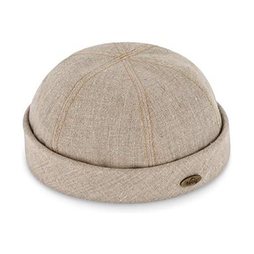 fiebig berretto da docker, in tela con bordo arrotolato, con cuciture a contrasto, berretto corto da pesca con fodera in cotone beige. 57