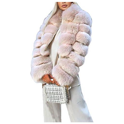 YAOTT donna elegante cappotto corto shaggy in pelliccia sintetica manica lunga giacca invernale spesso parka cappotti caldo invernale spesso capispalla in tinta unita eyellow l