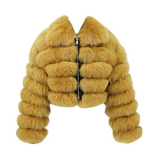 YAOTT donna elegante cappotto corto shaggy in pelliccia sintetica manica lunga giacca invernale spesso parka cappotti caldo invernale spesso capispalla in tinta unita apricot xl