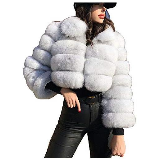 YAOTT donna elegante cappotto corto shaggy in pelliccia sintetica manica lunga giacca invernale spesso parka cappotti caldo invernale spesso capispalla in tinta unita eyellow l