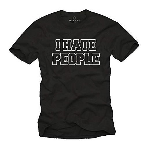 MAKAYA magliette con frasi ironiche famose divertenti da uomo - odio la gente t-shirt inglese grigio taglia forti l