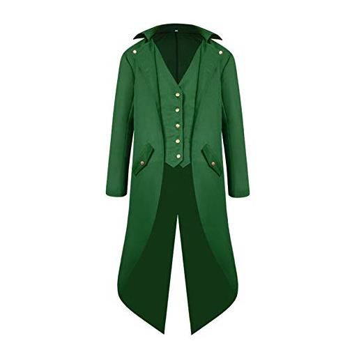 Onsoyours giacca invernale da uomo vintage frac cappotto di bottoni manica lunga calda capispalla steampunk uniform party overcoat halloween c verde xl