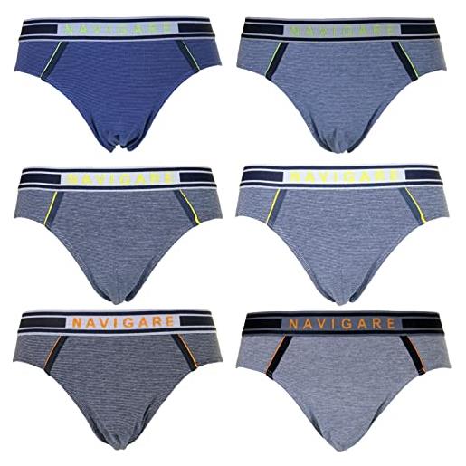 Navigare 6 slip uomo underwear mutanda intimo elasticizzato elastico esterno varie fantasie (m, 21048z)