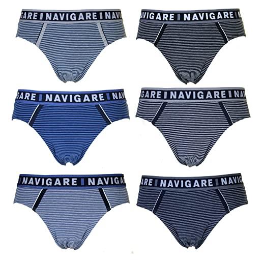 Navigare 6 slip uomo underwear mutanda intimo elasticizzato elastico esterno varie fantasie (l, 21048z)