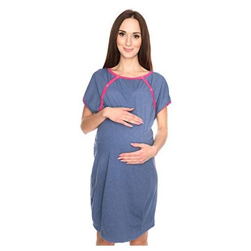 MijaCulture camicia da notte 3 in1 cotone premaman/allattamento/per parto ospedale 4123 (it46 / l, blu navy/piume)