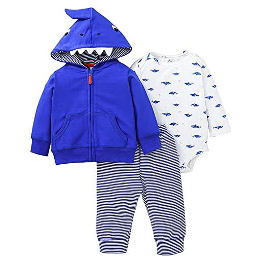 amropi neonato ragazze maniche lunghe 3 pezzi completini set caldo cappotti con cappuccio e pagliaccetti e pantaloni (blu reale, 3-6 mesi)