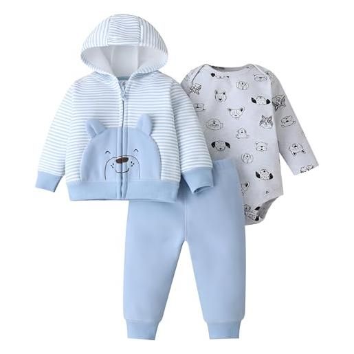 amropi neonato ragazze maniche lunghe 3 pezzi completini set caldo cappotti con cappuccio e pagliaccetti e pantaloni (azzurro, 3-6 mesi)