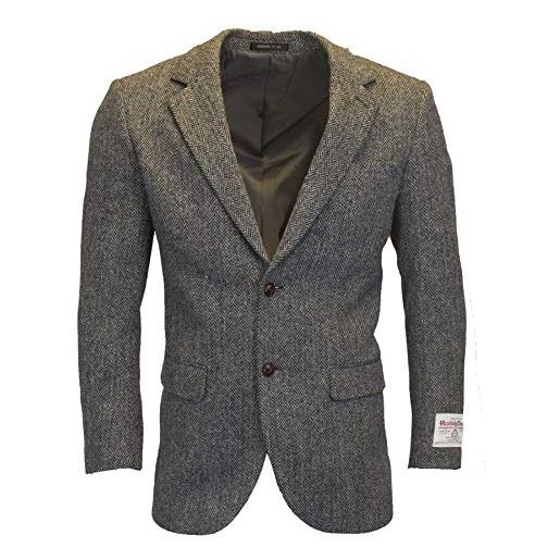 WALKER AND HAWKES walker & hawkes country blazer - giacca classica scozzese in tweed harris, motivo a spina di pesce, grigio acciaio, 48-62, grigio acciaio, 62