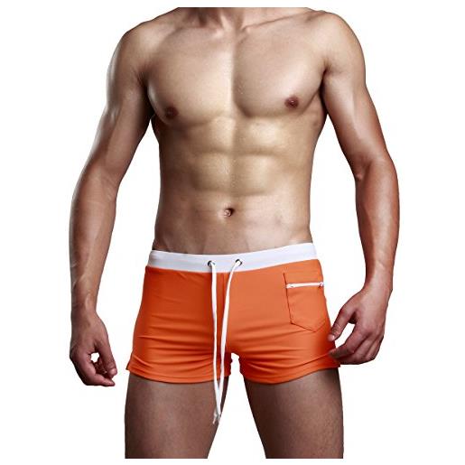 WANYING uomo calzoncini da bagno vita bassa slim fit boxershorts con chiusura lampo taschino per nuoto spiaggia mare piscina sport - arancio taglia m