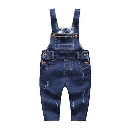 KIDSCOOL SPACE salopette di jeans strappati per bambini, pantaloni di maglione di jeans morbidi per bambini, azzurro, 12-18 mesi