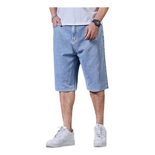 Generic pantaloncini di jeans da uomo estivi classici larghi dritti blu jeans corti casual al ginocchio pantaloni corti taglie forti, azzurro, 42w