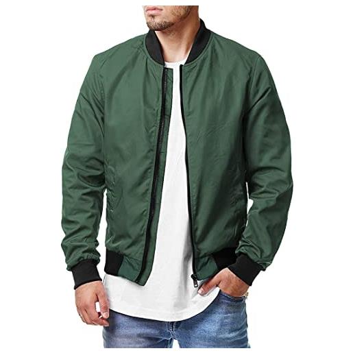 Silver Basic giubbotto bomber leggero da uomo giacca a vento da uomo cappotto bomber casual zipper jacket, verde-3,4xl