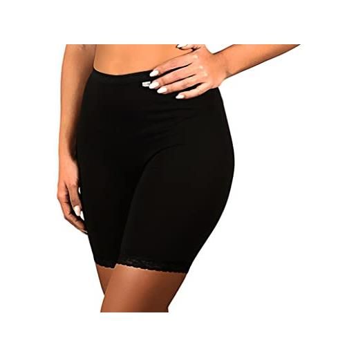 Clessidra pacco da 3 pantaloncini sottogonna donna in cotone elasticizzato made in italy pt547 (7, nero)