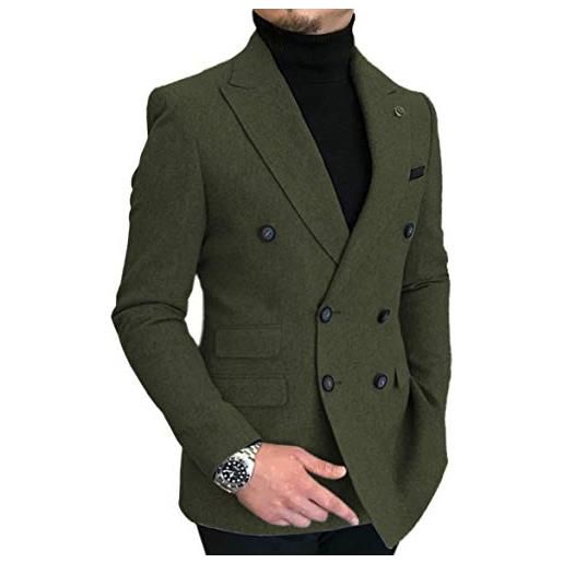 HSLS uomini doppiopetto a spina di pesce vestito giacca di lana di tweed smart wedding blazer - nero - 54
