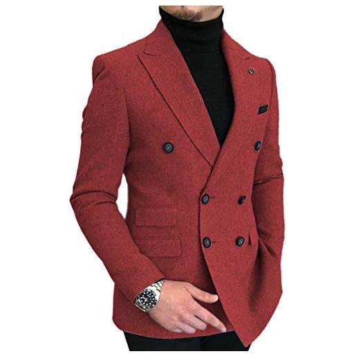 HSLS uomo doppio petto uomo vestito tweed slim fit giacca di lana intelligente wedding blazer, navy, 52