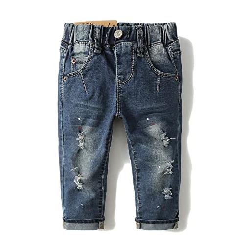 KIDSCOOL SPACE jeans per neonato da bambina, fascia elastica con anello a d all'interno di pantaloni di jeans strappati, azzurro, 18-24 mesi