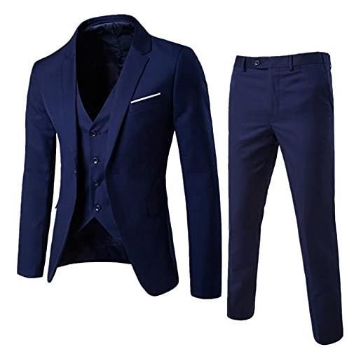 Agoky 3 pezzi blazer uomo giacca elegante + pantaloni + gilet formale base slim fit abito classico per festa cerimonia matrimonio affari completo smoking borgogna l