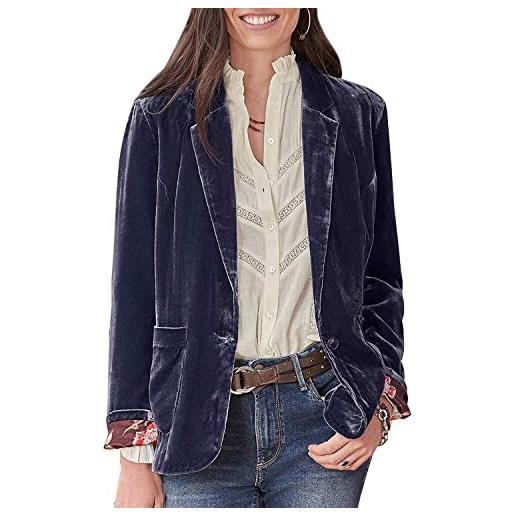 Lazutom giacca elegante da donna in velluto a maniche lunghe con bottoni da ufficio e tasche, viola, s
