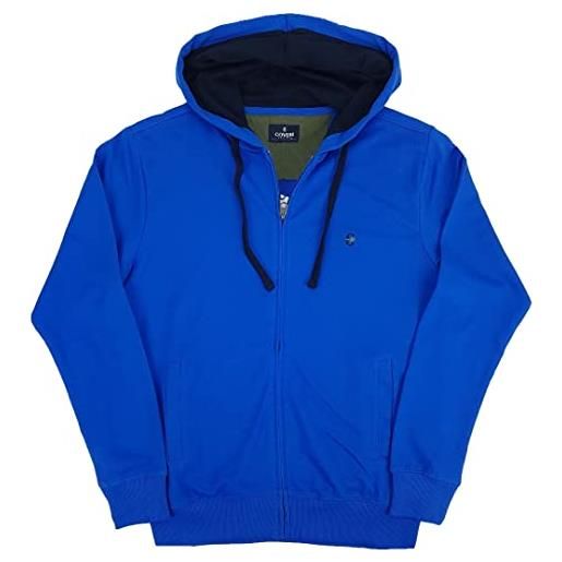 Coveri felpa uomo aperta con cappuccio tasche cerniera zip leggera primaverile garzata (l - azzurro)