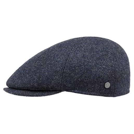 LIERYS coppola harris tweed gatsby uomo - made in italy cappellino lana cappello piatto con visiera, fodera autunno/inverno - 56 cm nero