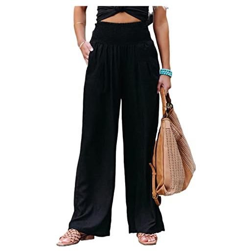 LINKE pantaloni da donna in cotone lino a vita alta comodi pantaloni da salotto con tasca, nero , xxxxl