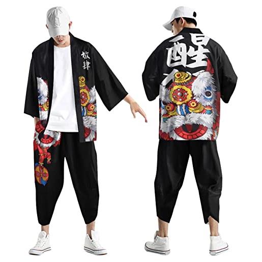 Modaworld giapponese kimono da uomo streetwear giappone harajuku anime robe anime vestiti cardigan + pantaloni harem camicia da notte accappatoio