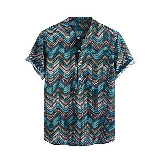 Xmiral camicia hawaiana manica corta camicia camicetta uomo casual stampa a colori bottone colletto rovesciato (xxl, 19blu)