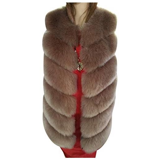 Kasen donna giacca cappotto senza maniche pelliccia artificiale lanuginoso elegante gilet rosso m