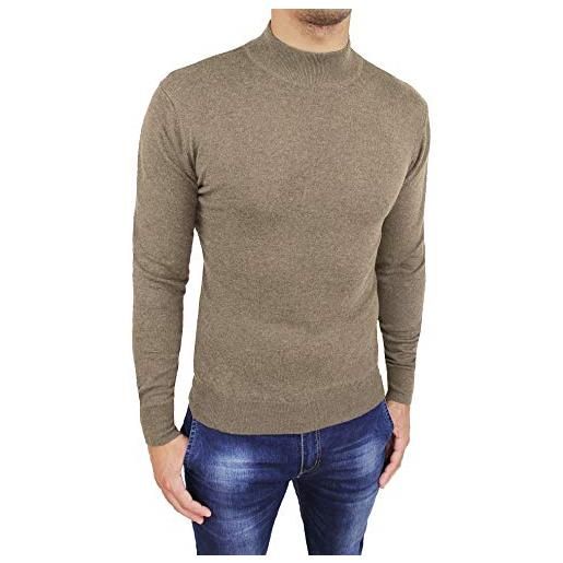 Evoga maglione lupetto uomo casual beige fango invernale slim fit (xs, beige)