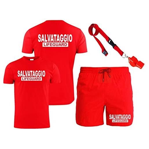 WIXSOO completo salvataggio lifeguard maglietta costume fischietto pack rosso uomo (m)