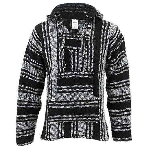 Siesta messicano baja jerga con cappuccio hippie maglione - bianco e nero (m)