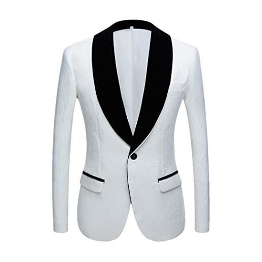 Haitpant rosso nero bianco uomo fantasia vestito slim fit groomsmen smoking blazer per matrimonio scialle collare giacca, bianco, l