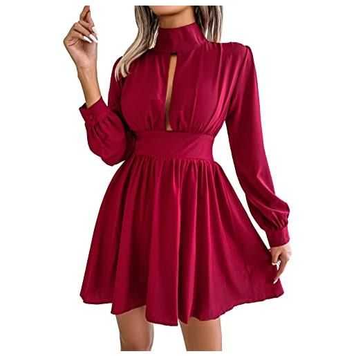 Ausla abito da donna mini abiti eleganti abito a maniche lunghe camicetta abito a tunica autunnale abito da spiaggia(l-rosso)