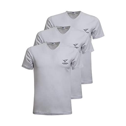 LEGEA t-shirt uomo cotone bielastico art. 850 conf. 3 pz scollo v bianco xxl
