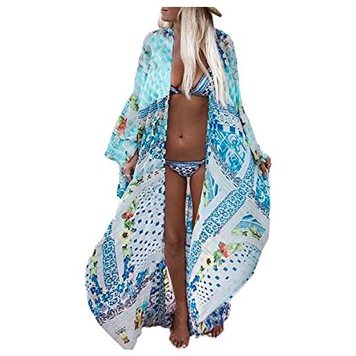 Youkd estate floreale allentato cardigan boho beach bikini coprire abito plus size robe per le donne, verde, etichettalia unica
