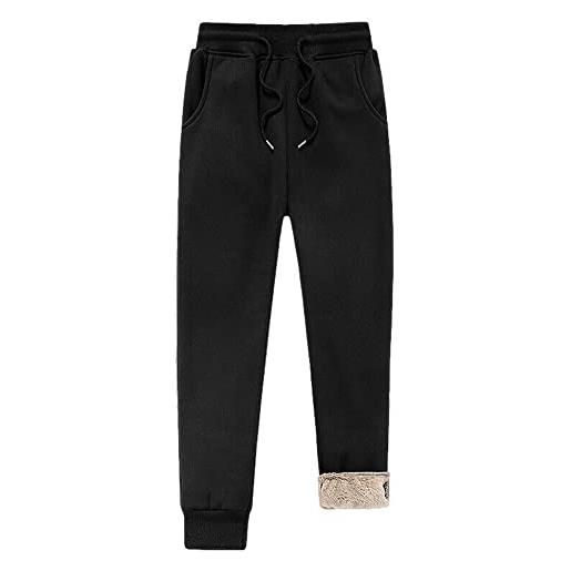 Donkivvy pantaloni da jogging da uomo in pile casual termici pantaloni invernali caldi pantaloni sportivi con tasche, nero, 3xl