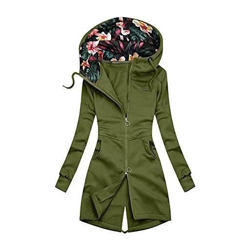 Generic cappotto primaverile da donna con stampa casuale con cappuccio tinta unita collo alto con chiusura lampo, giacca cappotto rosa, verde militare, xxxl
