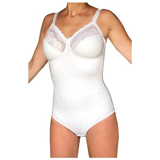 Leo Corsetteria body modellante contenitivo con pizzo tenuta medio/forte 715 tg. 50/52 coppa d/e bianco con pizzo lurex